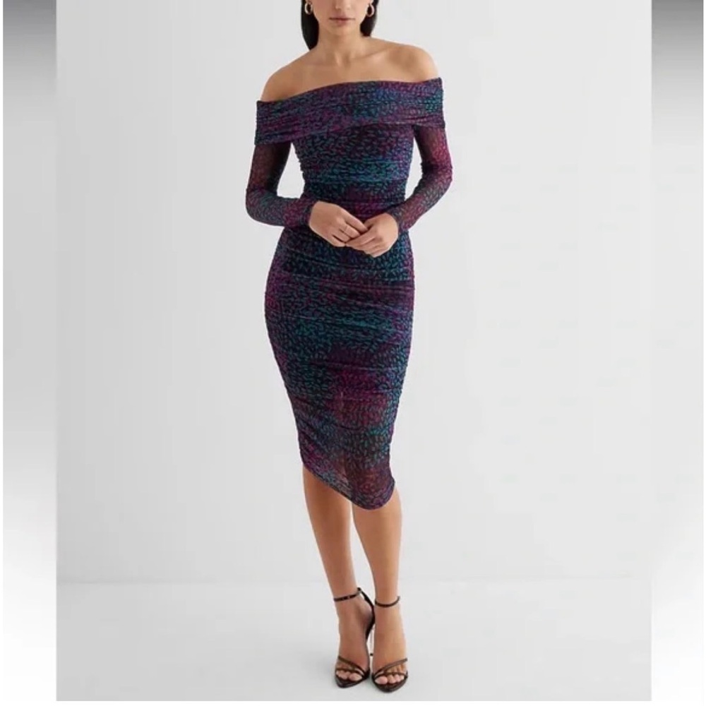 Women’s Black Purple Teal Patterned Dress